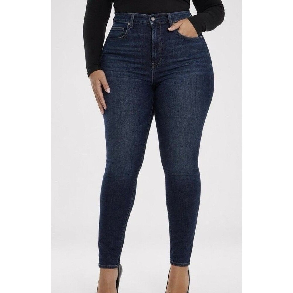 Good American Women's Distressed Skinny Jeans Dark Wash Blue 14/16